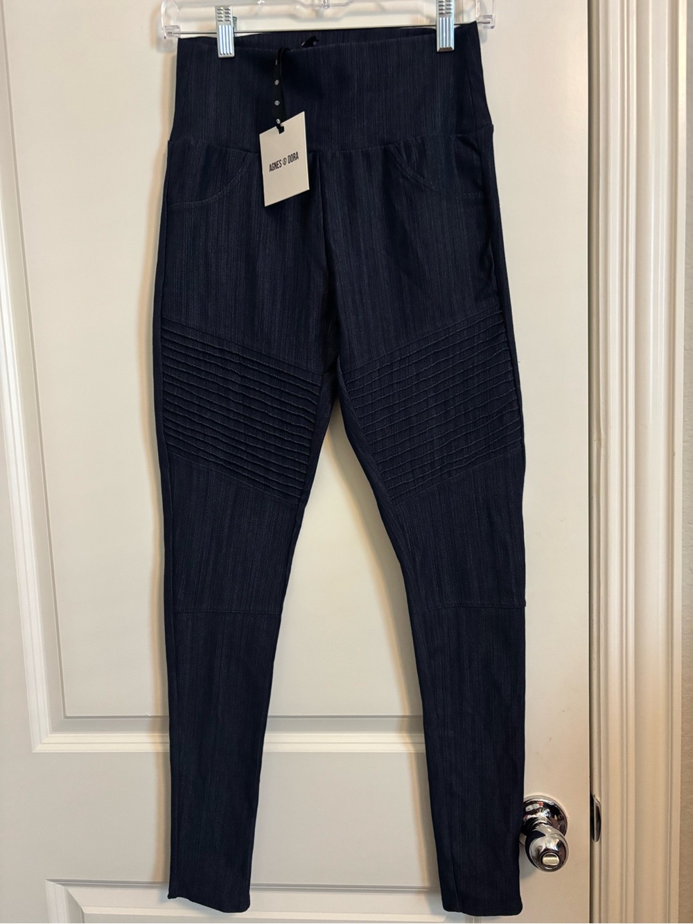 Agnes & Dora High-Waist Denim Ribbed Moto Leggings - Women's Jeans. Medium